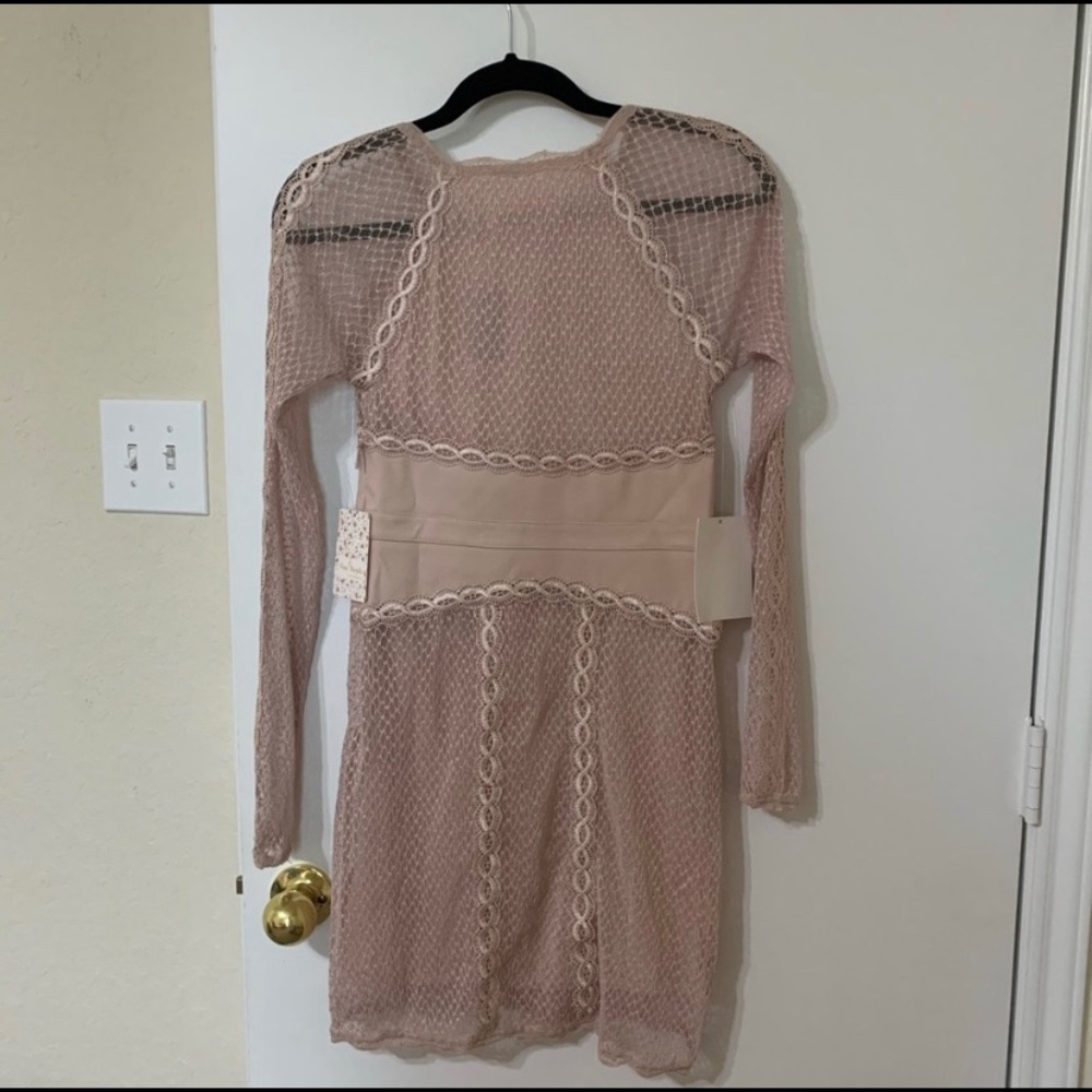 NWT Free people mix mesh bodycon champagne dress - Picture 7 of 8
